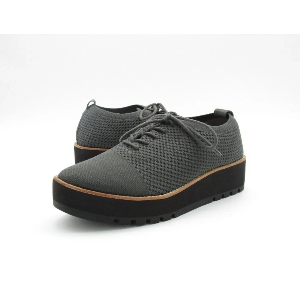 Eileen Fisher Eddy Gray Stretch Knit Platform Oxfords Womens Size 8.5